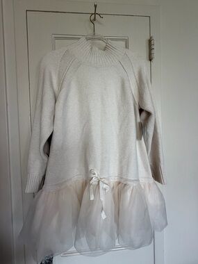 ANTHROPOLOGIE LONG-SLEEVE TURTLENECK TULLE TWOFER MINI DRESS SMALL NWT